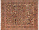 handmade Traditional Tabriz Green Beige Hand Knotted RECTANGLE 100% WOOL area rug 8x10